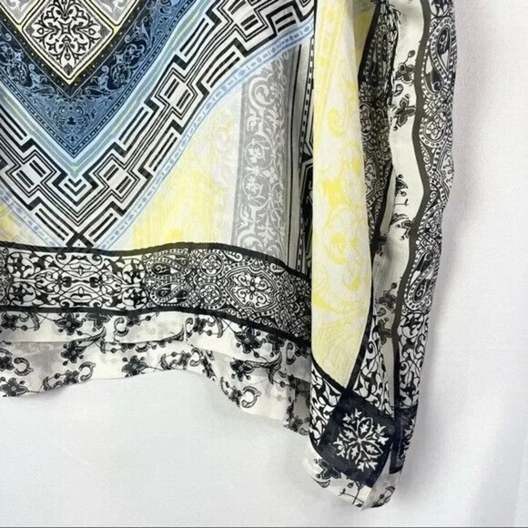 Hale Bob Blue & Yellow Kaftan Boxy Silk Short Sleeve Blouse XS - Picture 5 of 5